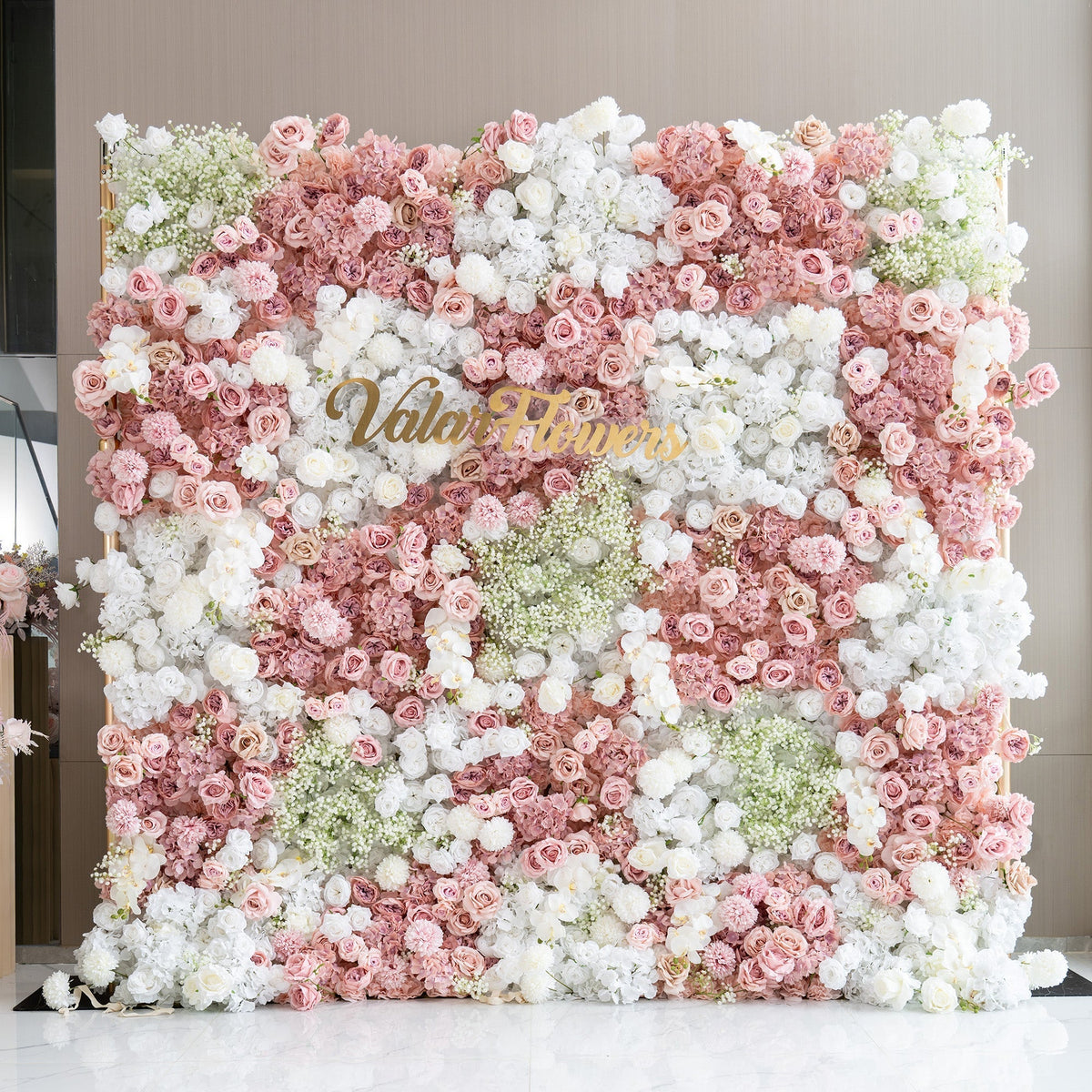 Romantic Floral Backdrop - Blush Nude and White Artificial Flower Wall for Weddings. Events. and Special Occasions | VF-418