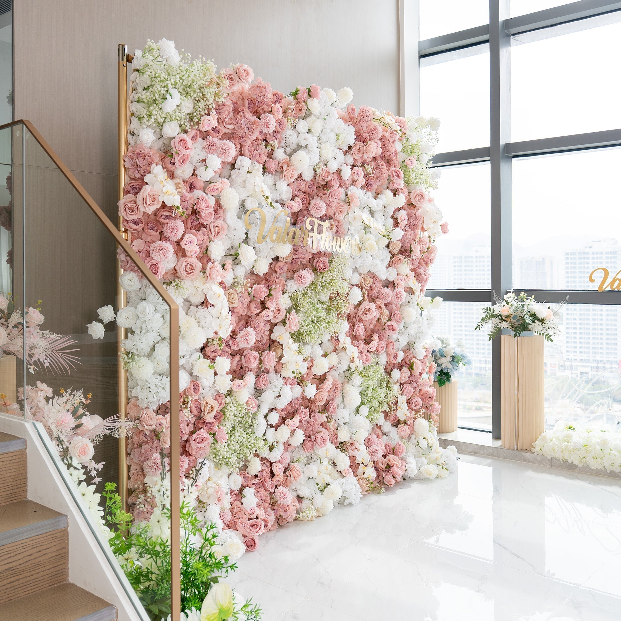 Romantic Floral Backdrop - Blush Nude and White Artificial Flower Wall for Weddings. Events. and Special Occasions | VF-418