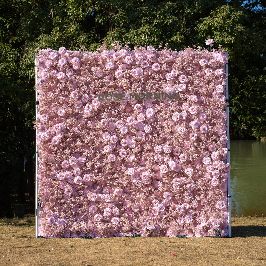 Pink Baby Breath：3D Fabric Artificial rolling up curtain flower wall Free Shipping