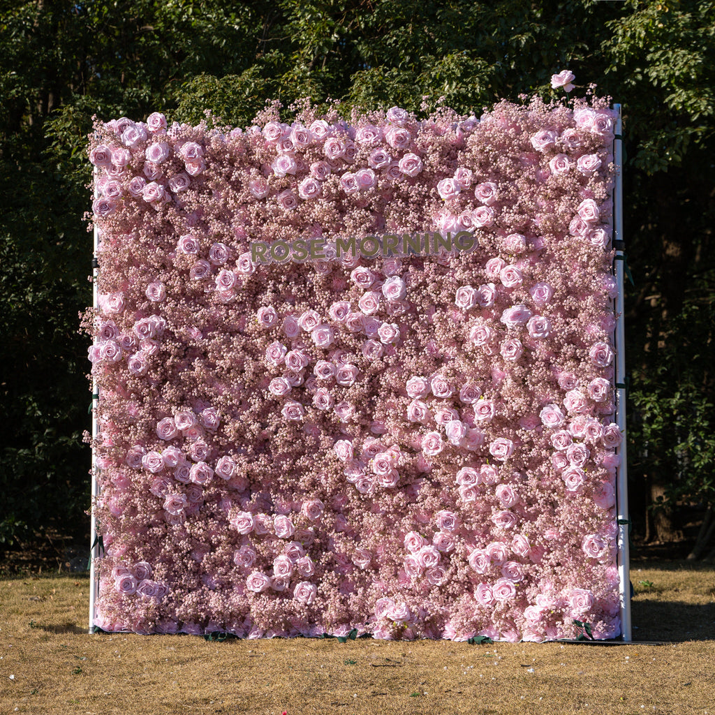 Pink Baby Breath：3D Fabric Artificial rolling up curtain flower wall Free Shipping