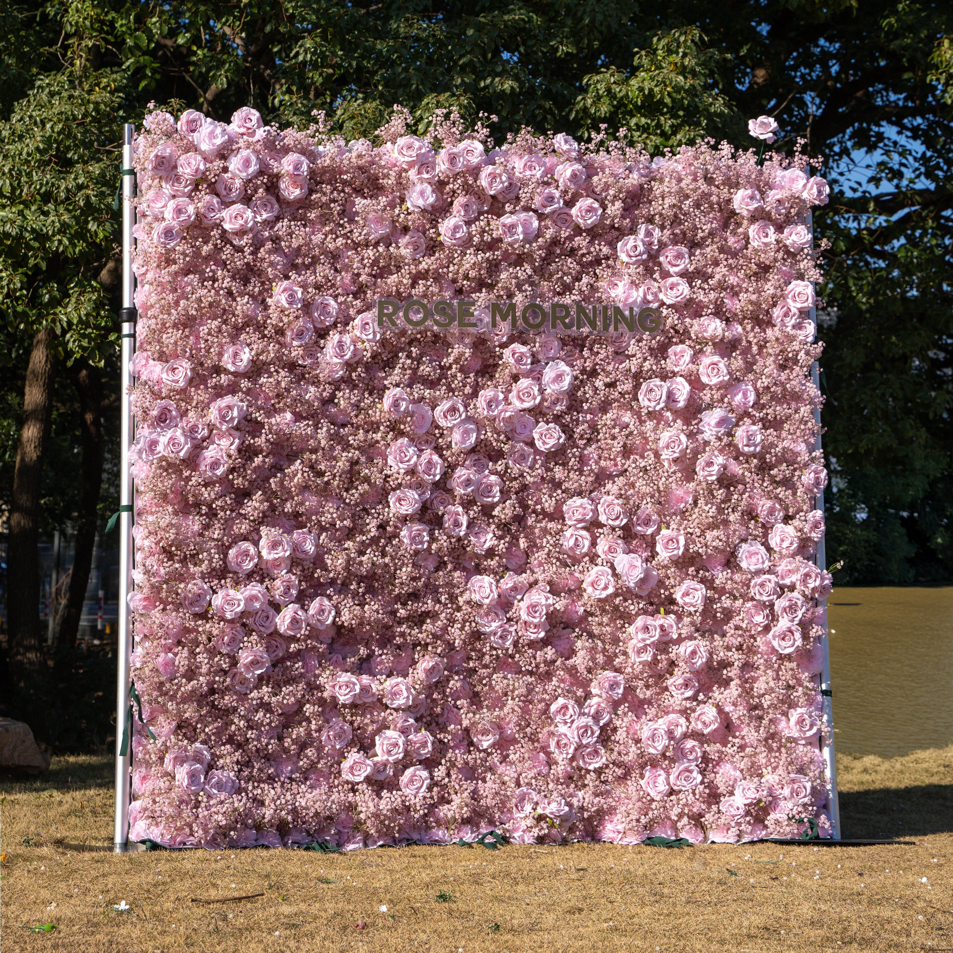 Pink Baby Breath：3D Fabric Artificial rolling up curtain flower wall Free Shipping