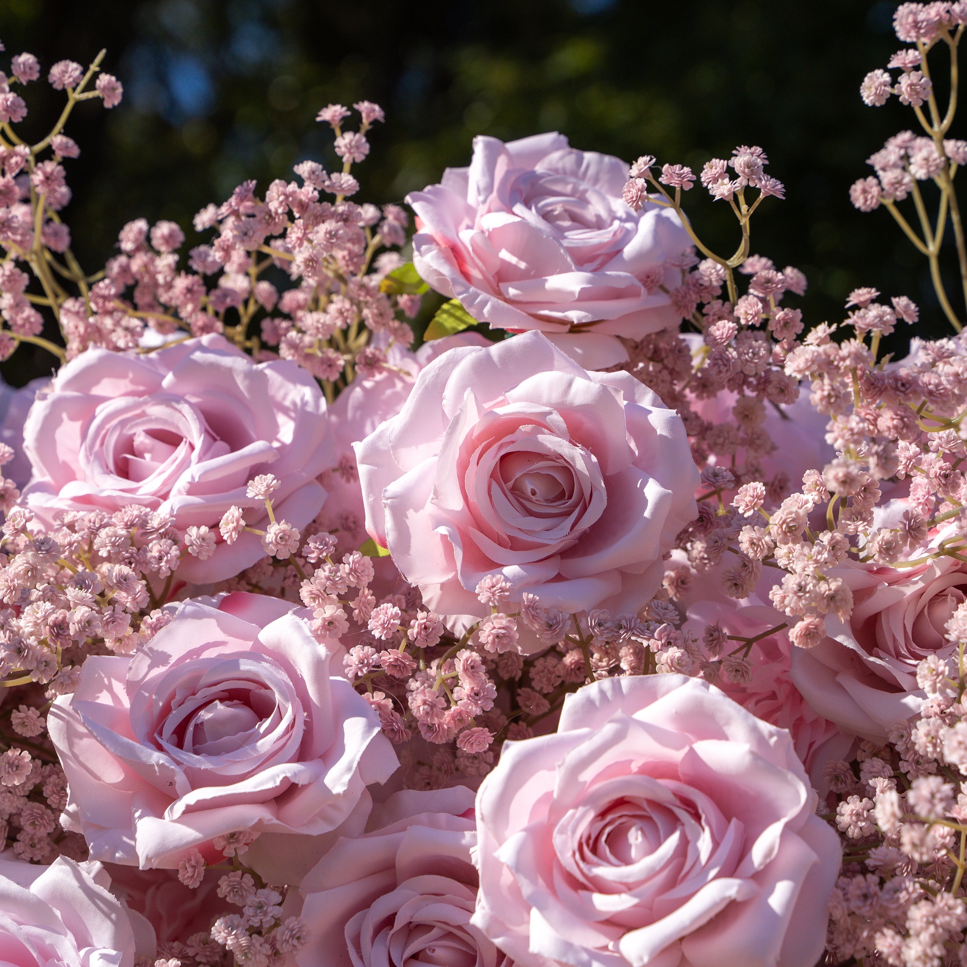 Pink Baby Breath：3D Fabric Artificial rolling up curtain flower wall Free Shipping