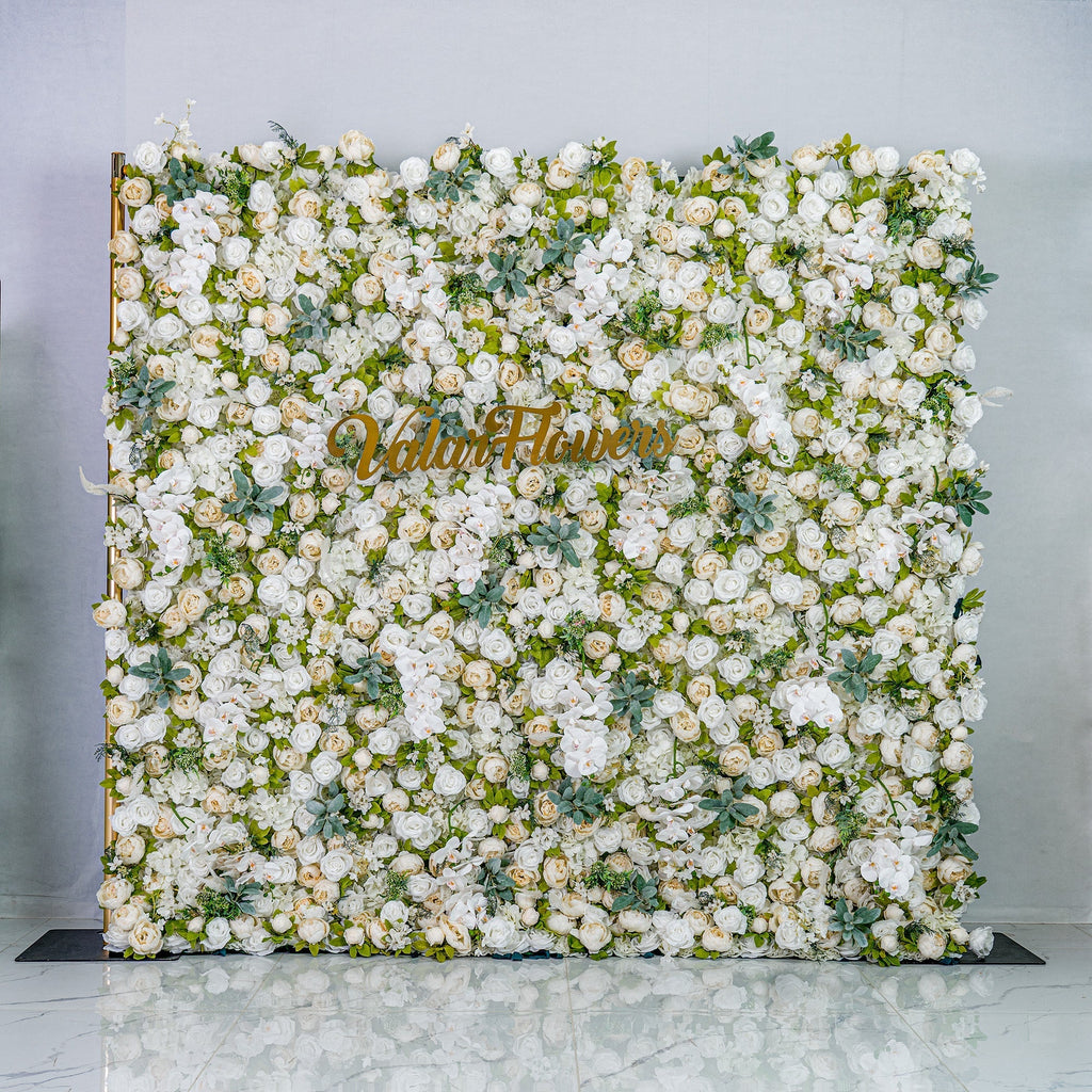 Roll Up Fabric Gorgeous Artificial Flower Wall - The White & Green Epitome of Wedding and Event Decoration | VF-801