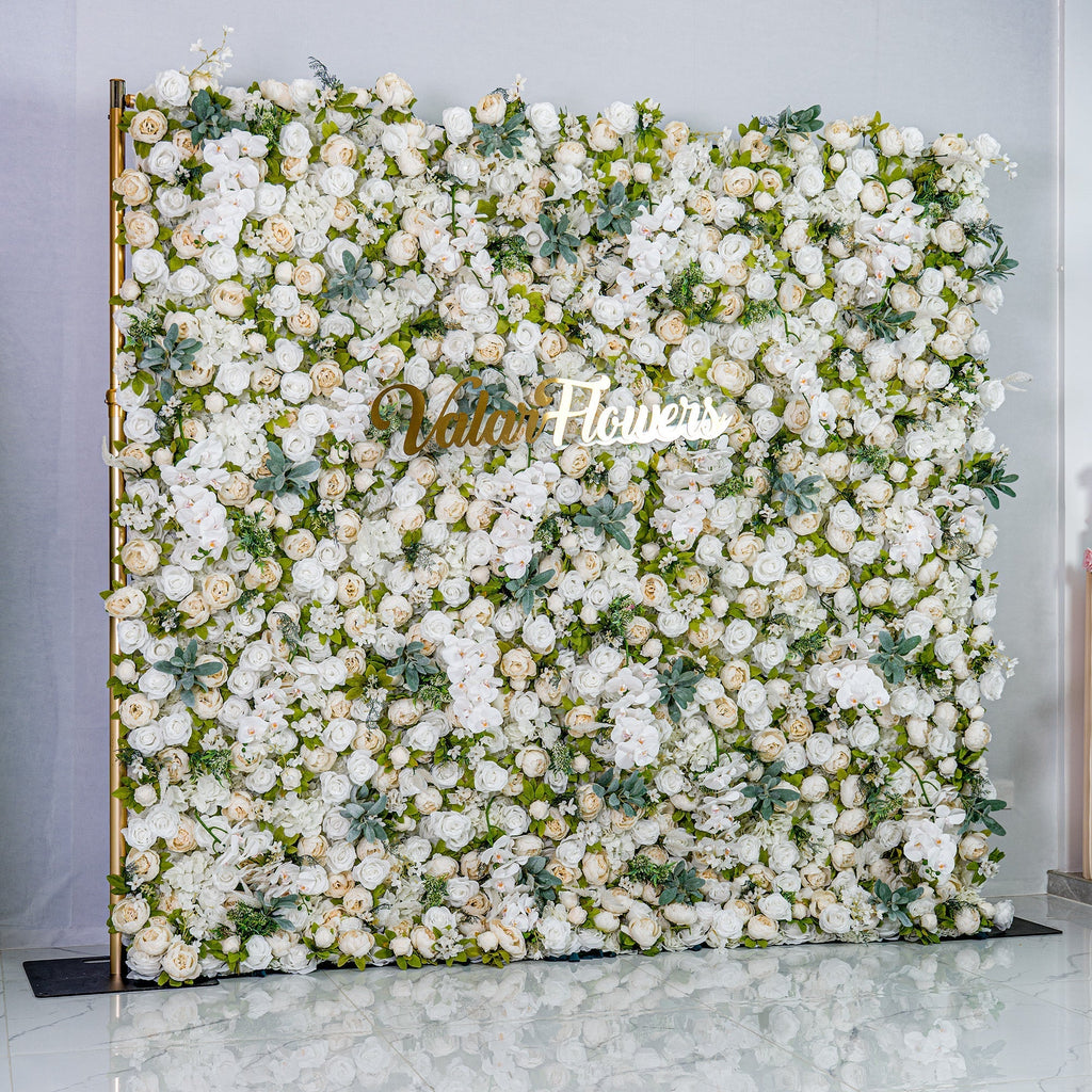 Roll Up Fabric Gorgeous Artificial Flower Wall - The White & Green Epitome of Wedding and Event Decoration | VF-801
