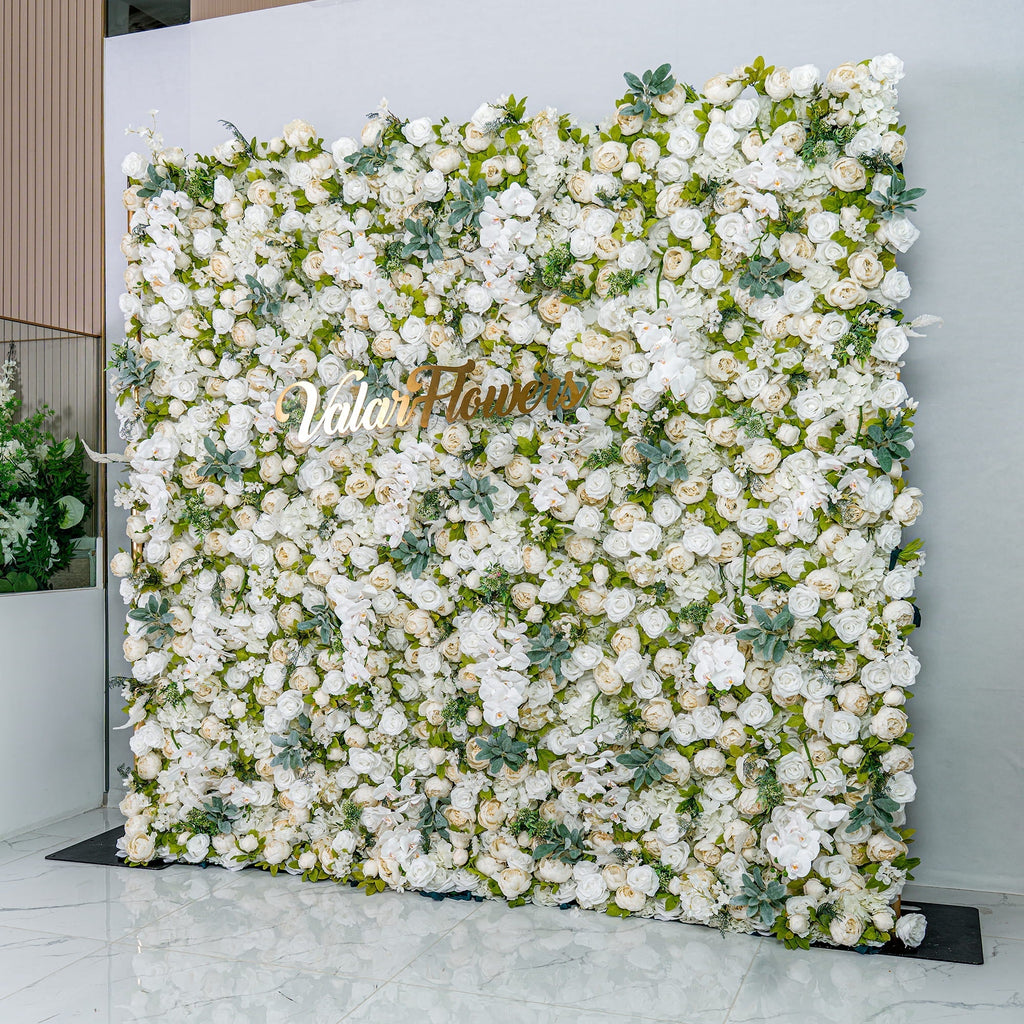 Roll Up Fabric Gorgeous Artificial Flower Wall - The White & Green Epitome of Wedding and Event Decoration | VF-801