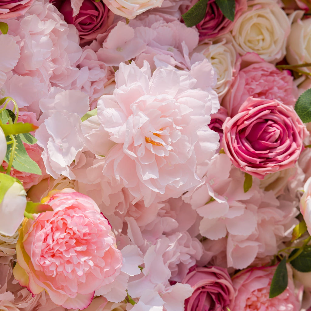 Roll Up Fabric Artificial Variety Of Pink And Cream Floral Bridal Shower Backdrop - Captivating Flowers Photography Arranged Party Event Decor | VF-503