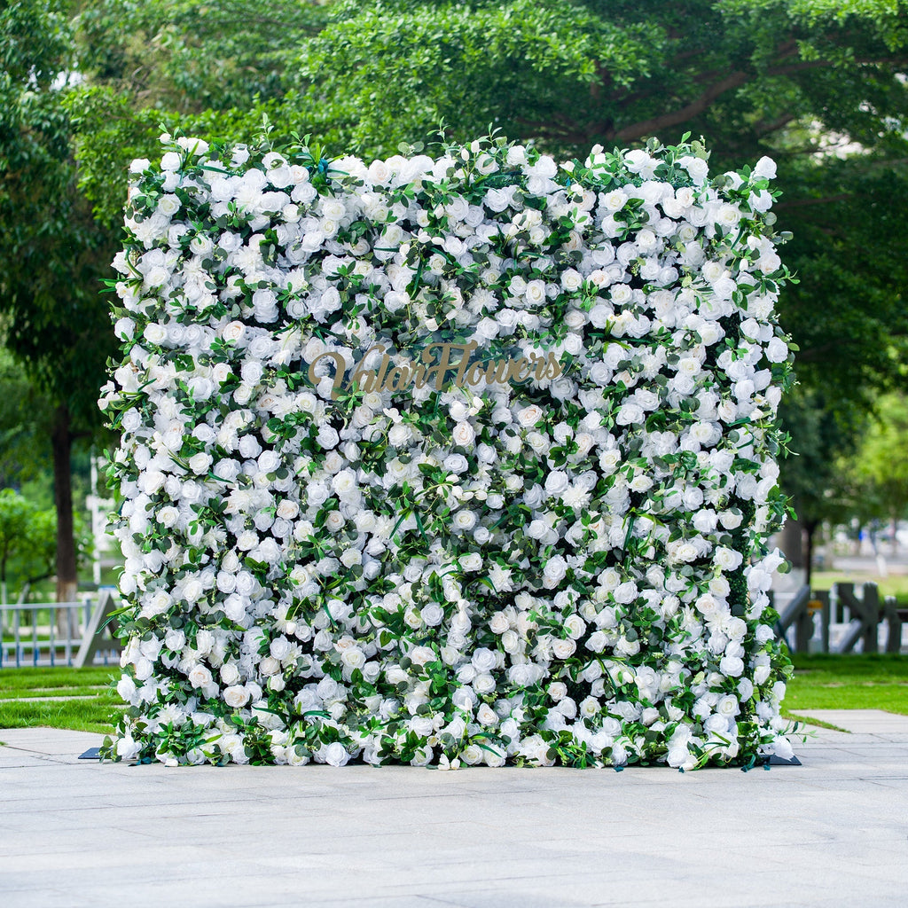 Exquisite White & Green Artificial Flower Wall - The Epitome of Elegance for Wedding and Event Decor | VF-803