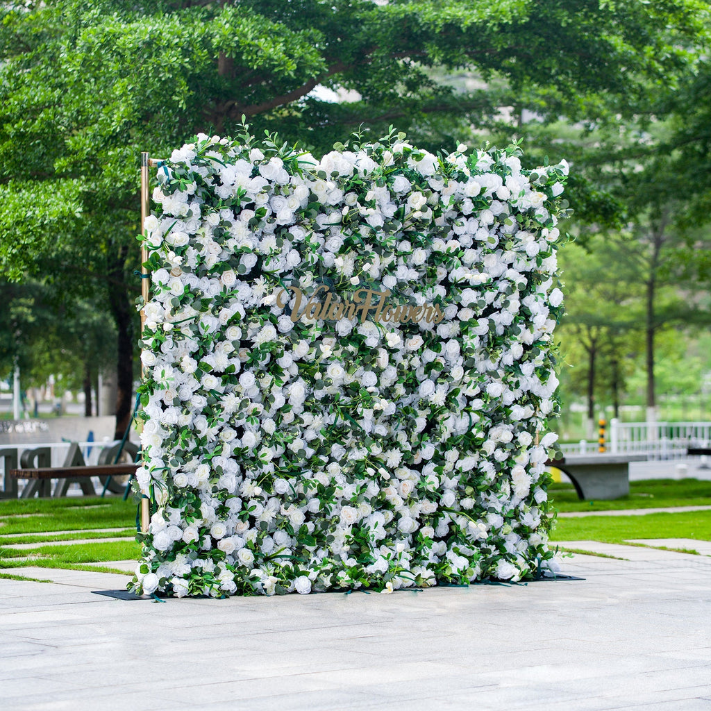 Exquisite White & Green Artificial Flower Wall - The Epitome of Elegance for Wedding and Event Decor | VF-803
