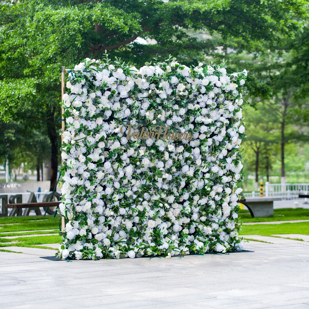 Exquisite White & Green Artificial Flower Wall - The Epitome of Elegance for Wedding and Event Decor | VF-803