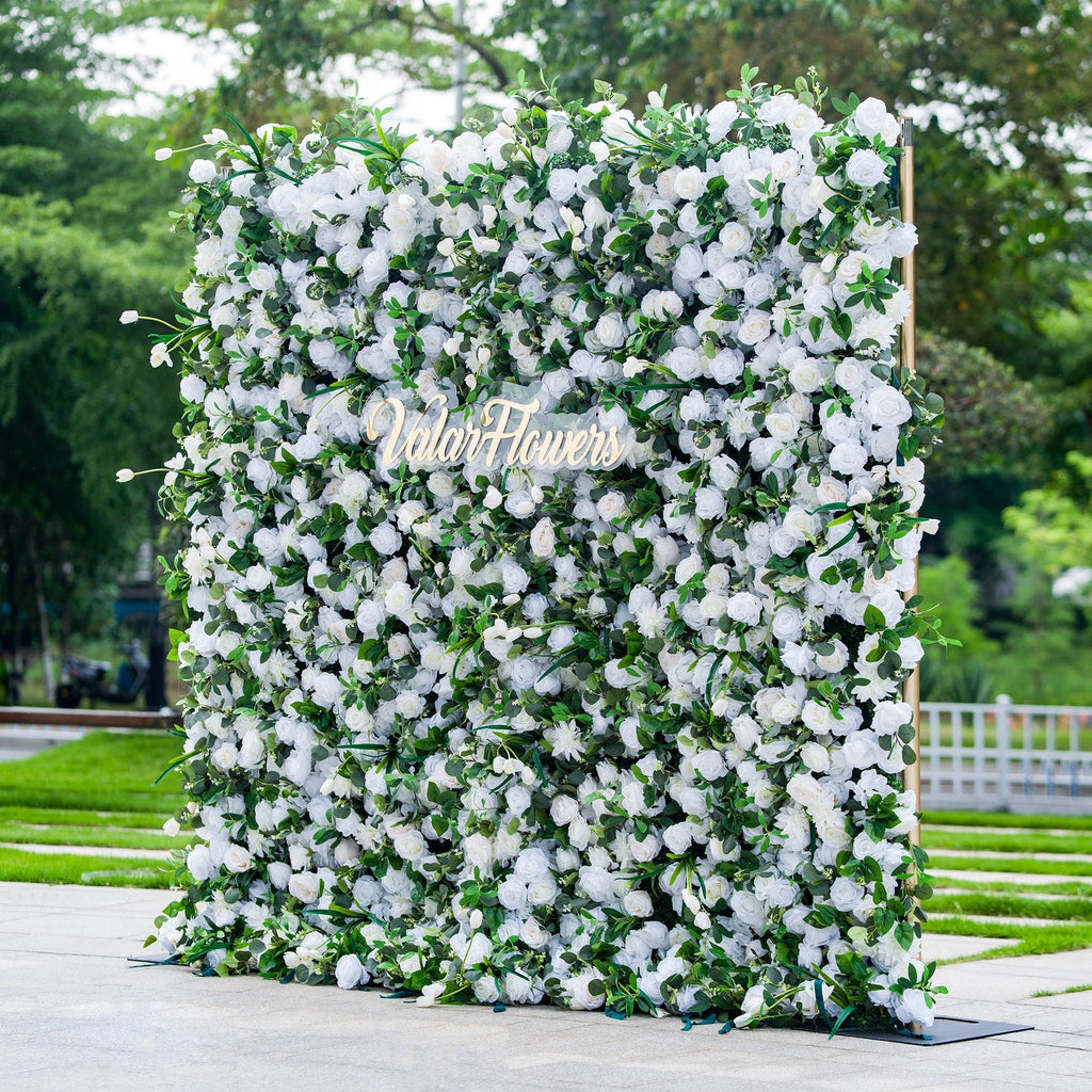 Exquisite White & Green Artificial Flower Wall - The Epitome of Elegance for Wedding and Event Decor | VF-803