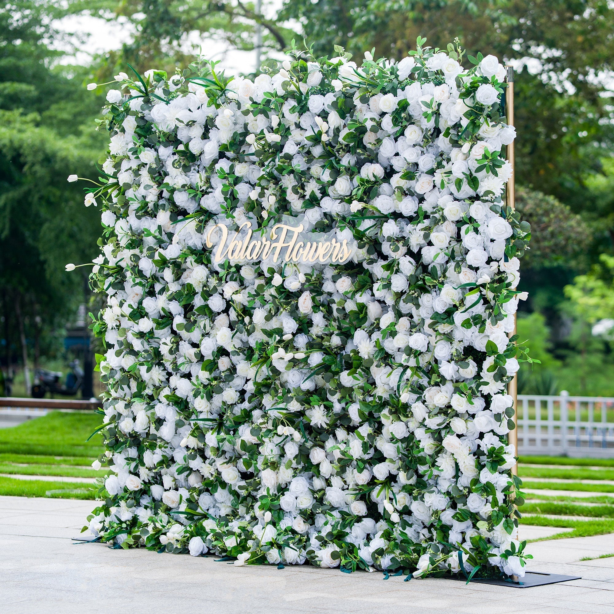 Exquisite White & Green Artificial Flower Wall - The Epitome of Elegance for Wedding and Event Decor | VF-803