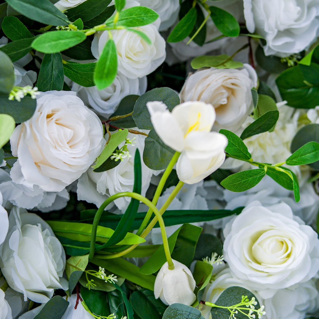 Exquisite White & Green Artificial Flower Wall - The Epitome of Elegance for Wedding and Event Decor | VF-803