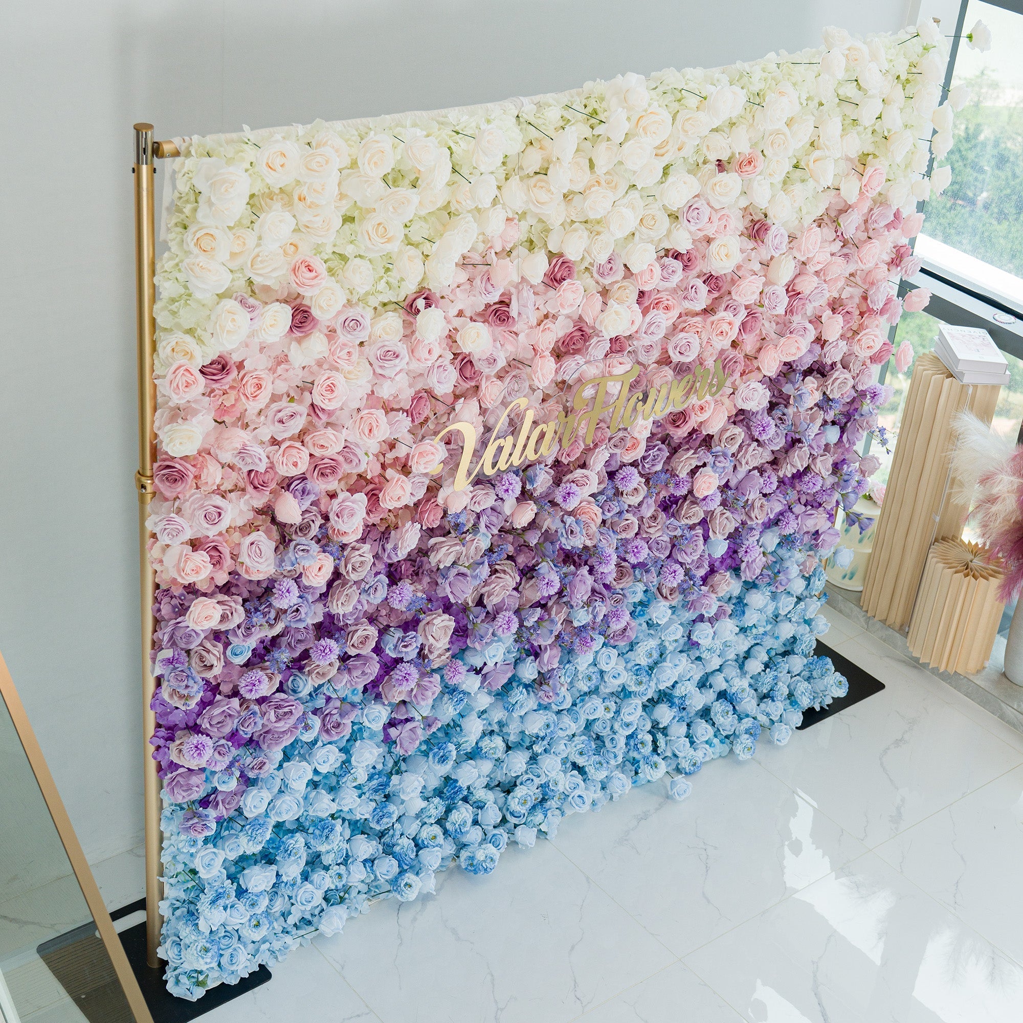 Ombre Rainbow Artificial Flower Backdrop: A Breathtaking Floral Masterpiece for Events | VF-828-2