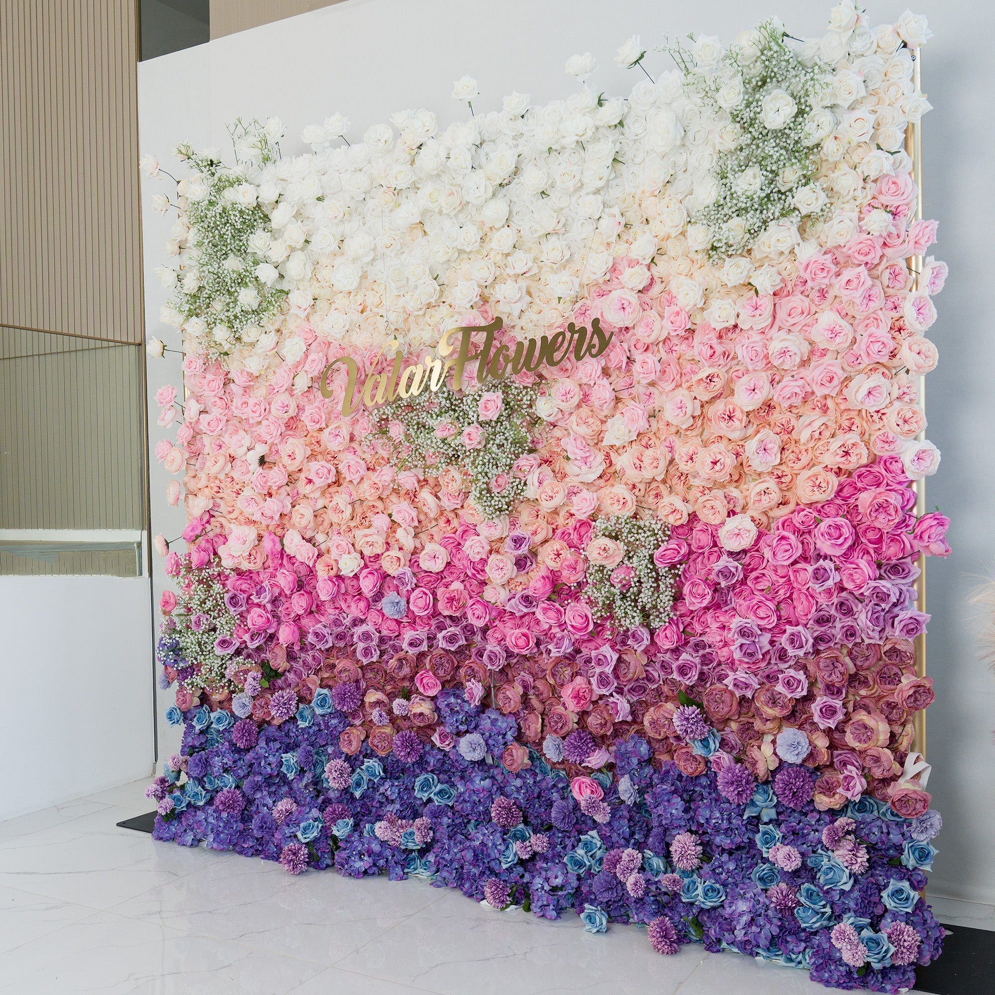 Green White Pink Artificial Flower Wall Backdrop for Wedding & Event Decor | VF-340