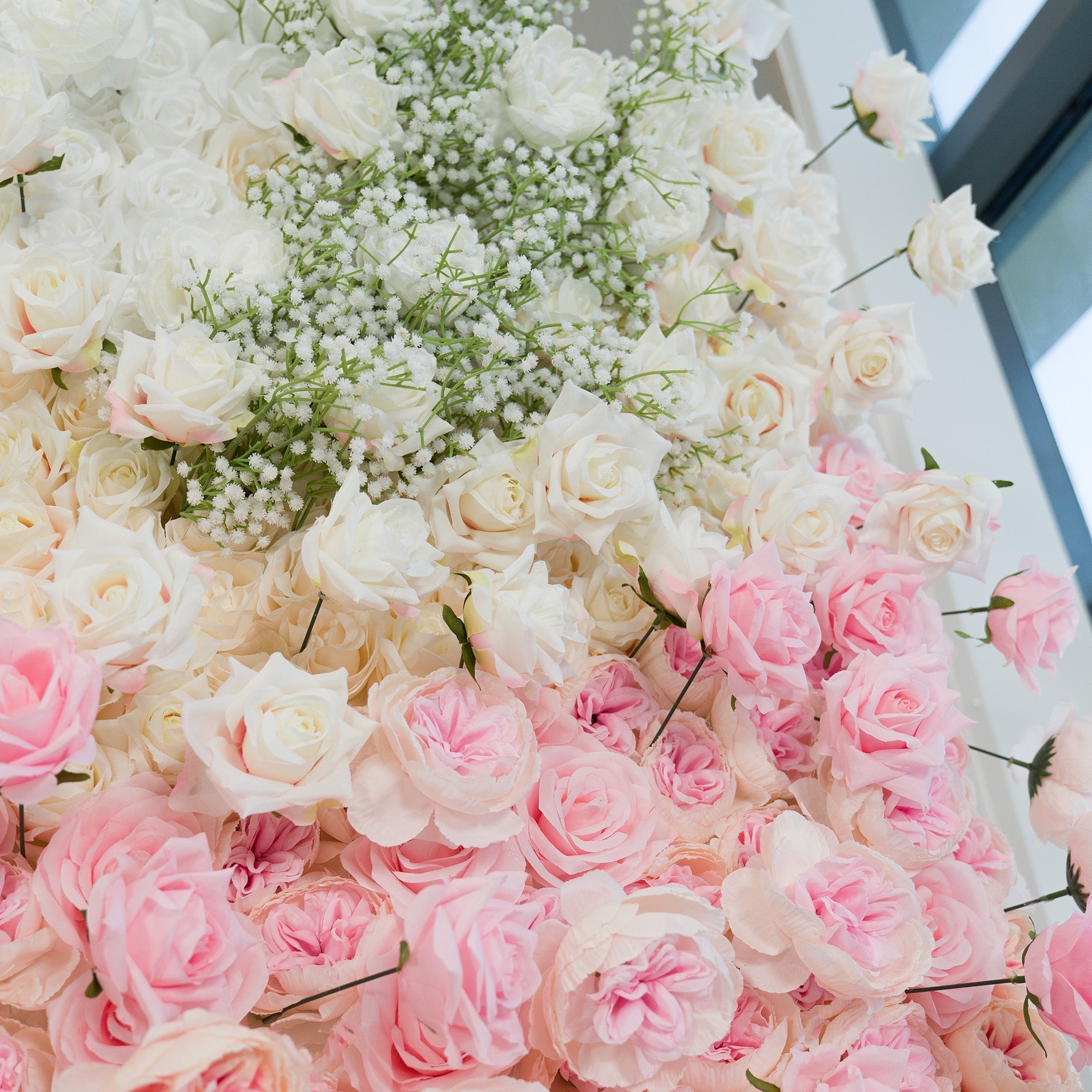 Green White Pink Artificial Flower Wall Backdrop for Wedding & Event Decor | VF-340