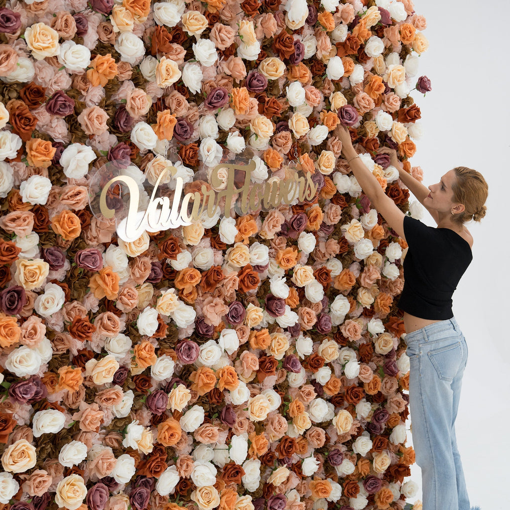 3D Autumn - Toned Floral Wall Backdrop: Warm & Luxurious Event Centerpiece | VF-580