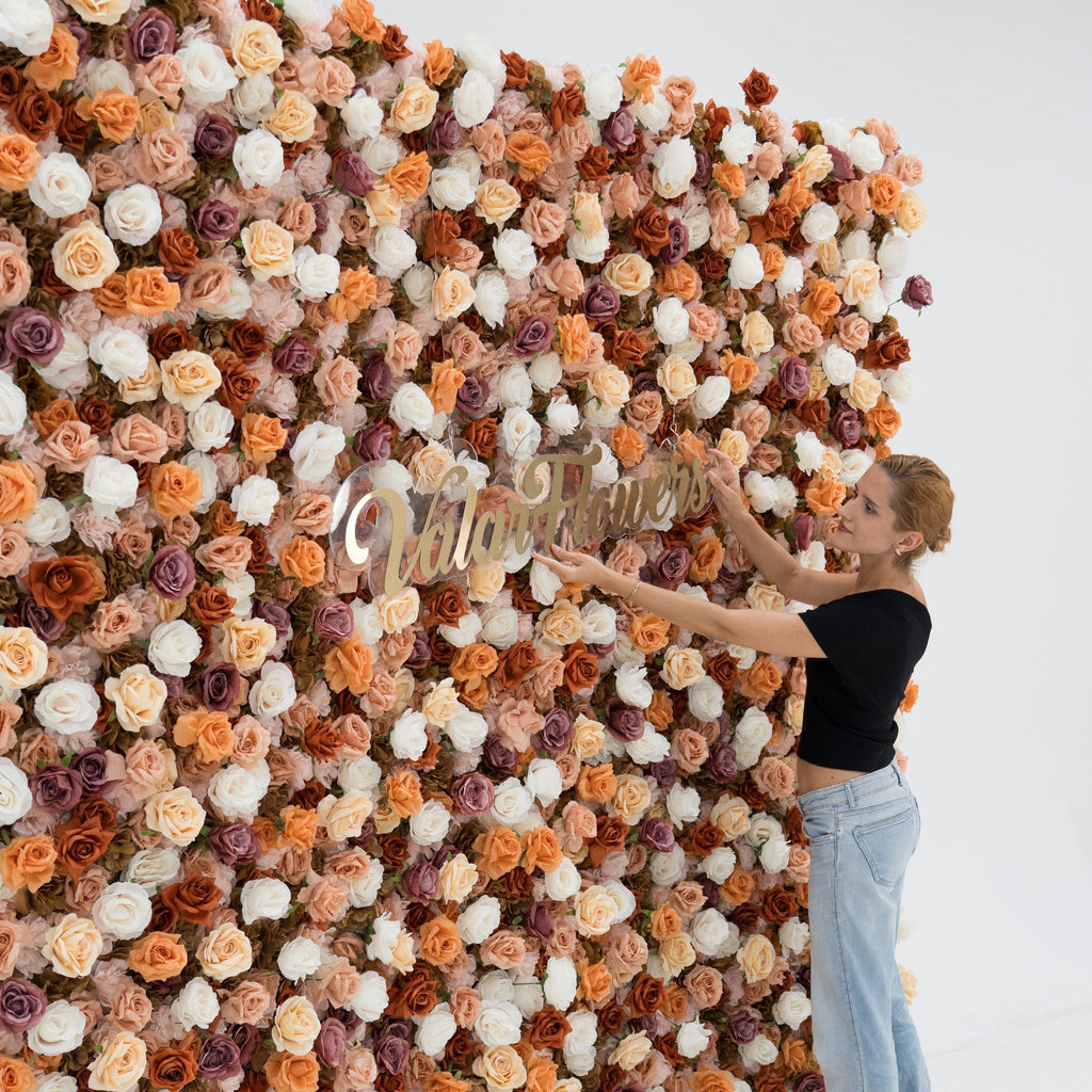 3D Autumn - Toned Floral Wall Backdrop: Warm & Luxurious Event Centerpiece | VF-580