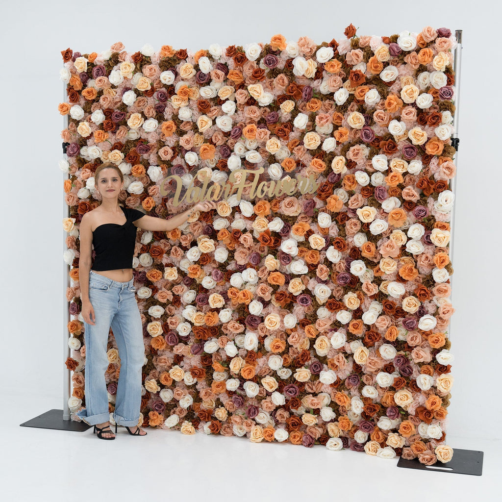 3D Autumn - Toned Floral Wall Backdrop: Warm & Luxurious Event Centerpiece | VF-580