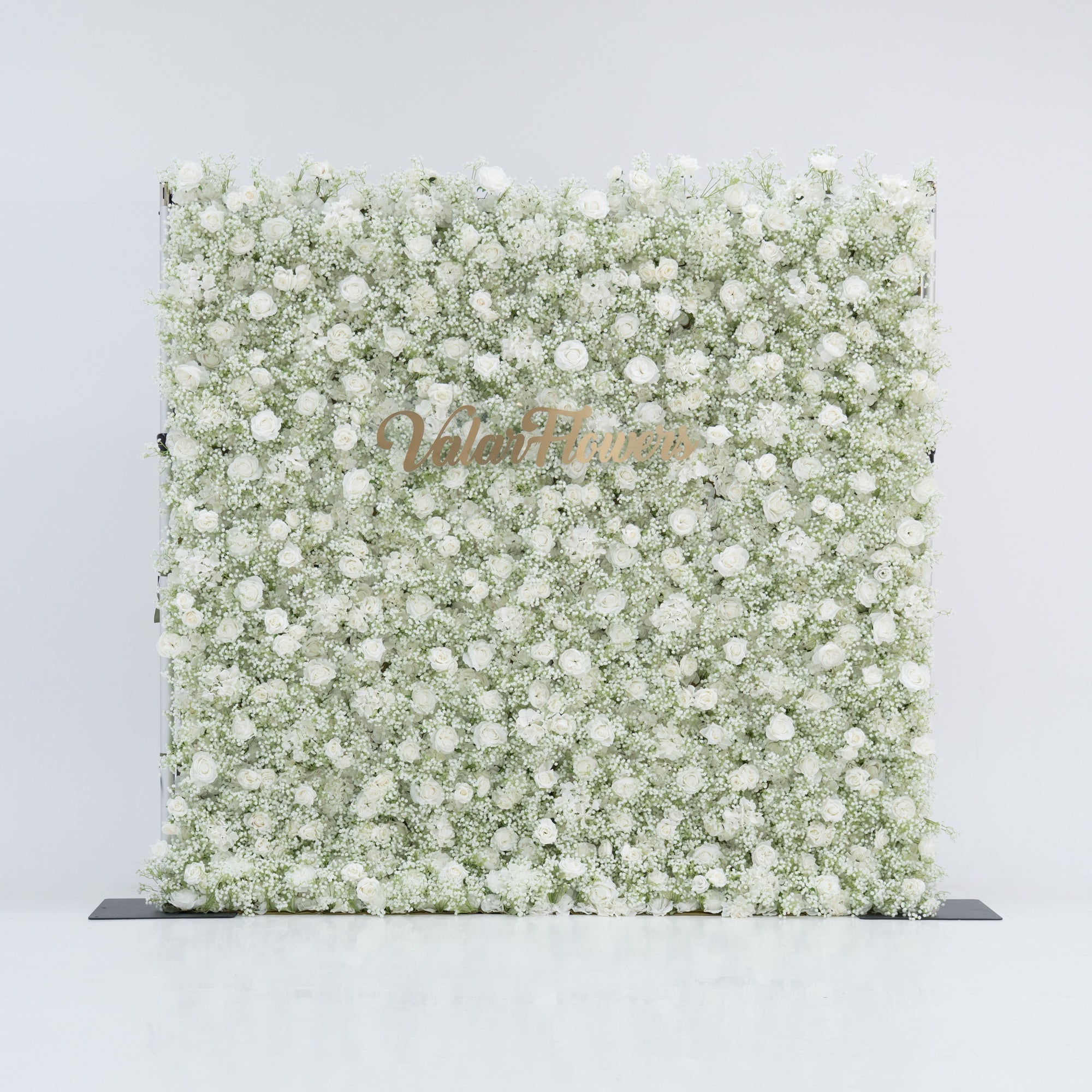 Artificial Floral Wall Backdrop: Serene Meadows Artificial Floral Wall Backdrop: White Rose & Baby's Breath Edition | VF-268-2
