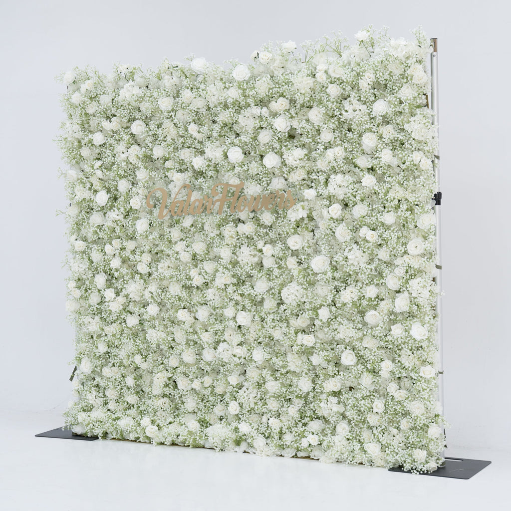 Artificial Floral Wall Backdrop: Serene Meadows Artificial Floral Wall Backdrop: White Rose & Baby's Breath Edition | VF-268-2