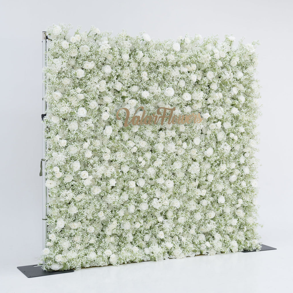 Artificial Floral Wall Backdrop: Serene Meadows Artificial Floral Wall Backdrop: White Rose & Baby's Breath Edition | VF-268-2