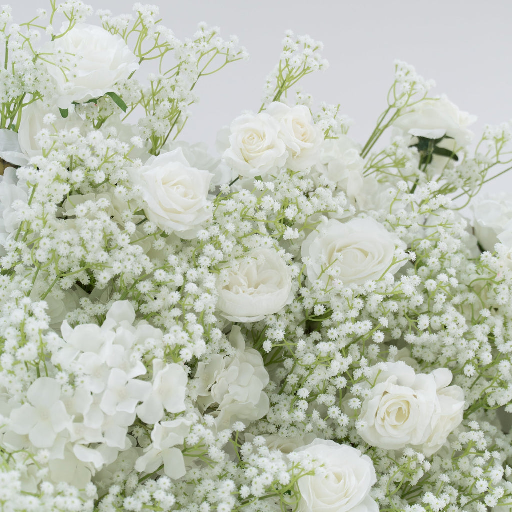 Artificial Floral Wall Backdrop: Serene Meadows Artificial Floral Wall Backdrop: White Rose & Baby's Breath Edition | VF-268-2