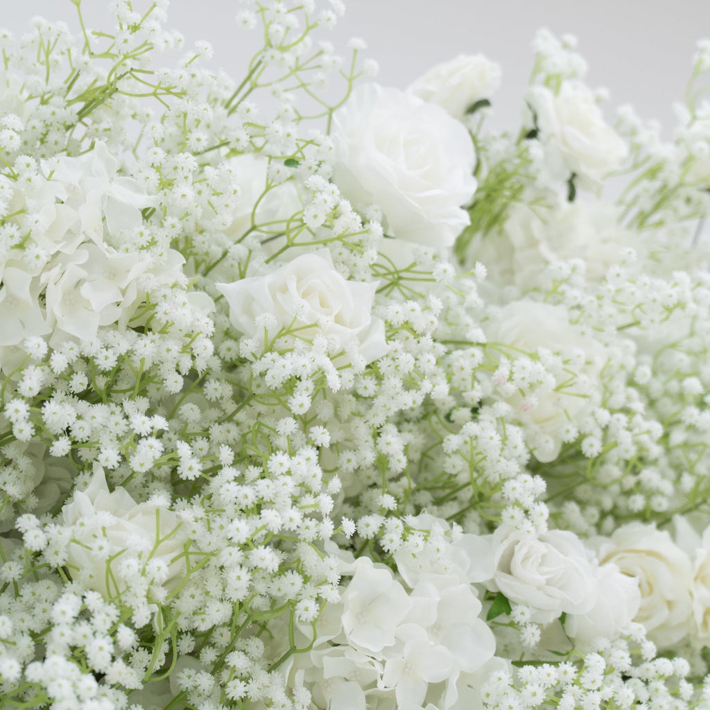 Artificial Floral Wall Backdrop: Serene Meadows Artificial Floral Wall Backdrop: White Rose & Baby's Breath Edition | VF-268-2