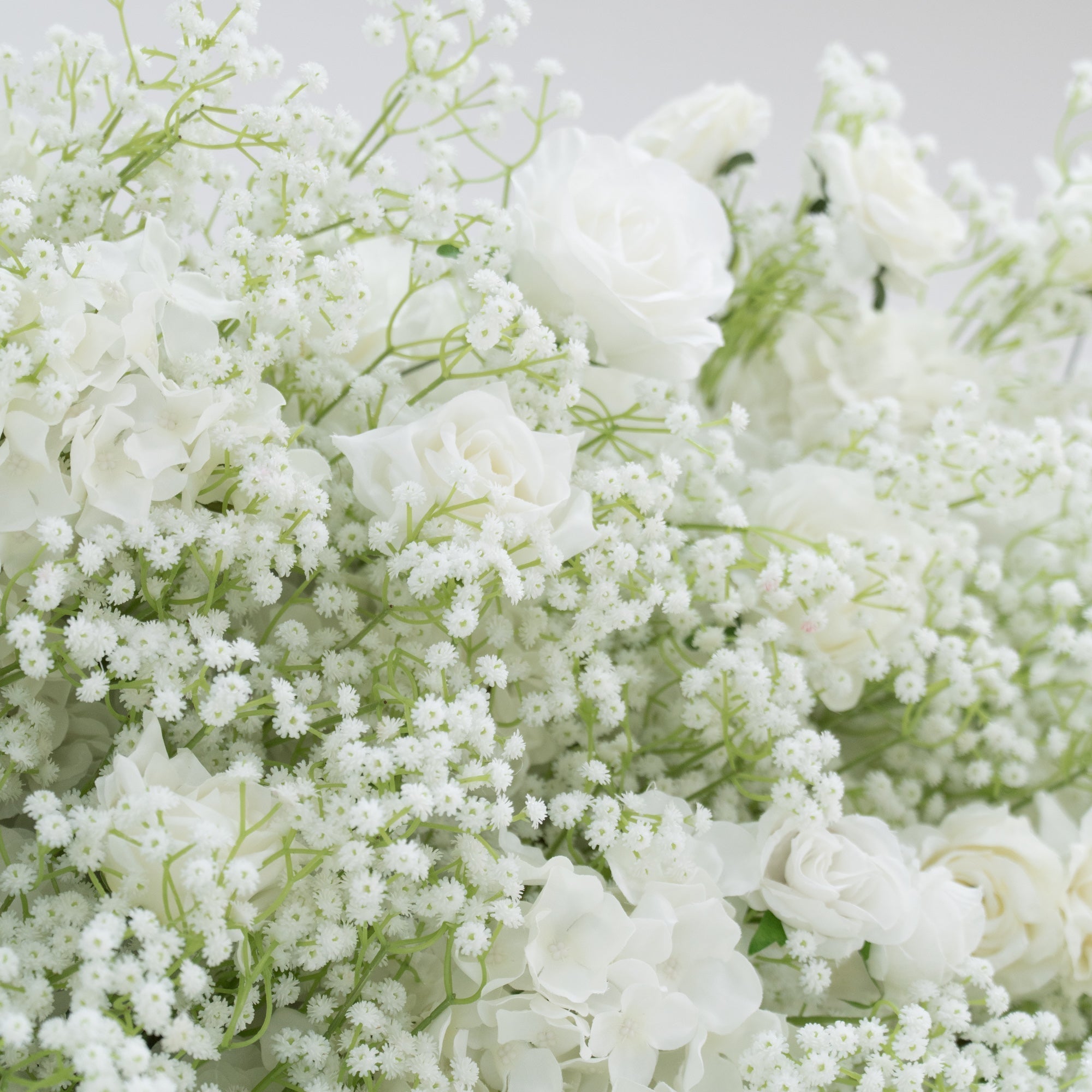Artificial Floral Wall Backdrop: Serene Meadows Artificial Floral Wall Backdrop: White Rose & Baby's Breath Edition | VF-268-2