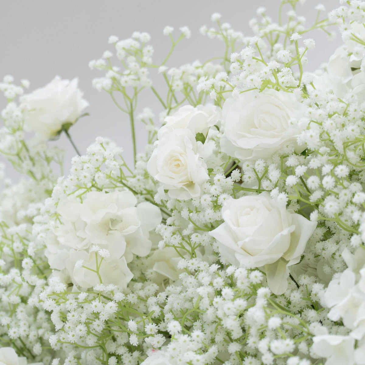 Artificial Floral Wall Backdrop: Serene Meadows Artificial Floral Wall Backdrop: White Rose & Baby's Breath Edition | VF-268-2