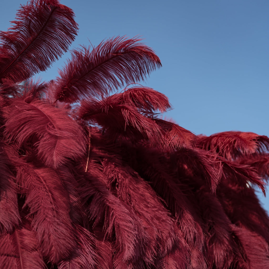 Burgundy Artificial Feather Backdrop: Luxe Plume Display with 7+ Color Options & Custom Services. DIY Photo Booth Decoration | VF-164-BURGUNDY