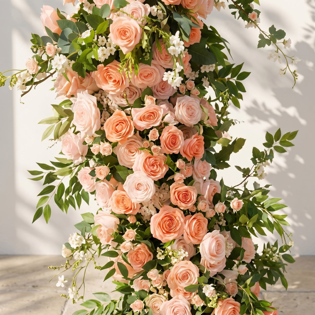 Daellyn: Luxury Peach & Coral Rose Arch Garden Style Flower arch with mixed color for Weddings&Events Decoration Incuding Frame