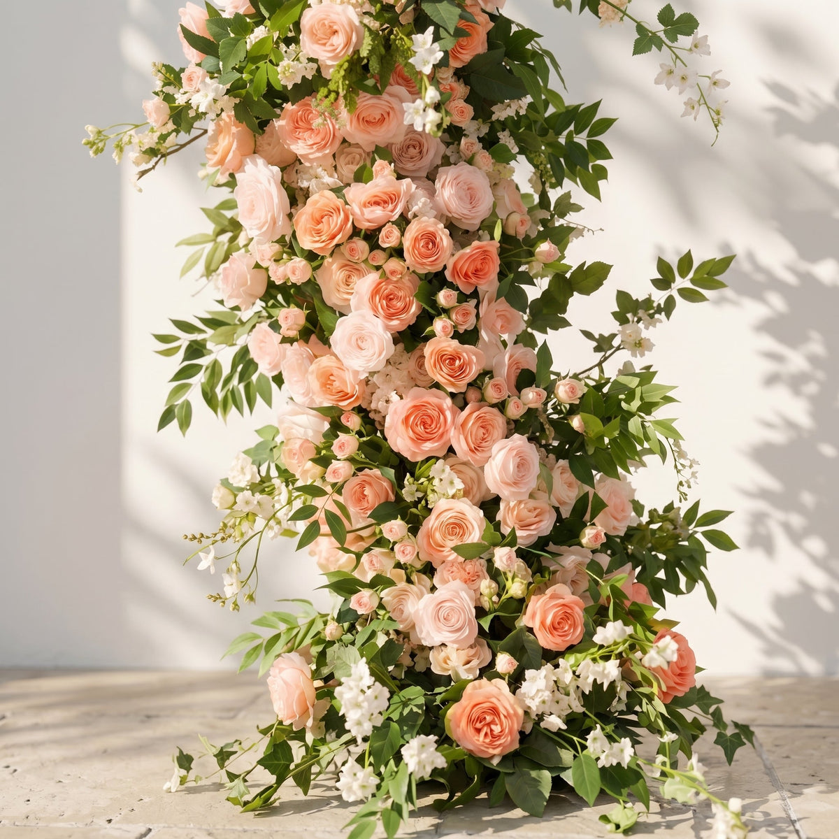 Daellyn: Luxury Peach & Coral Rose Arch Garden Style Flower arch with mixed color for Weddings&Events Decoration Incuding Frame