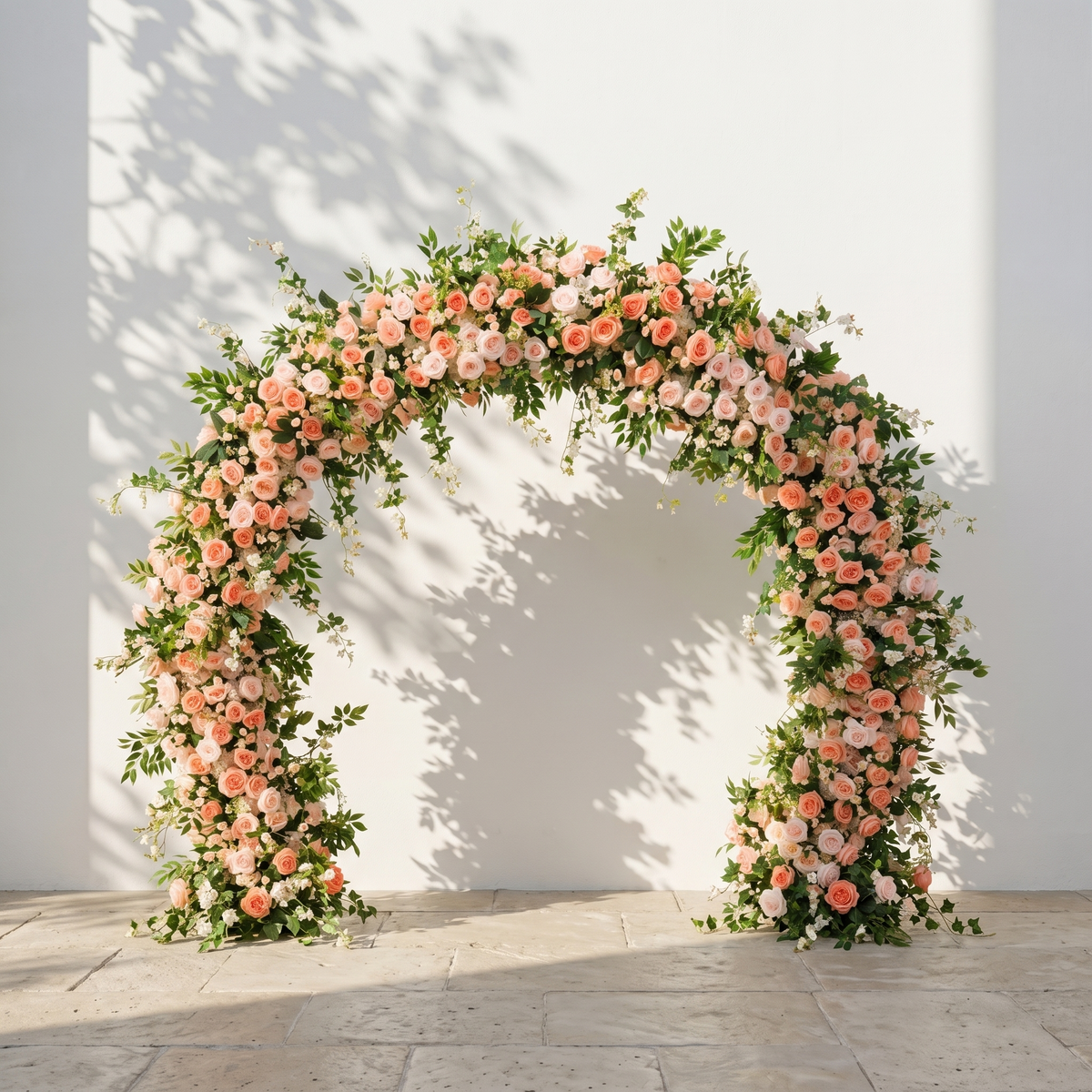 Daellyn: Luxury Peach & Coral Rose Arch Garden Style Flower arch with mixed color for Weddings&Events Decoration Incuding Frame