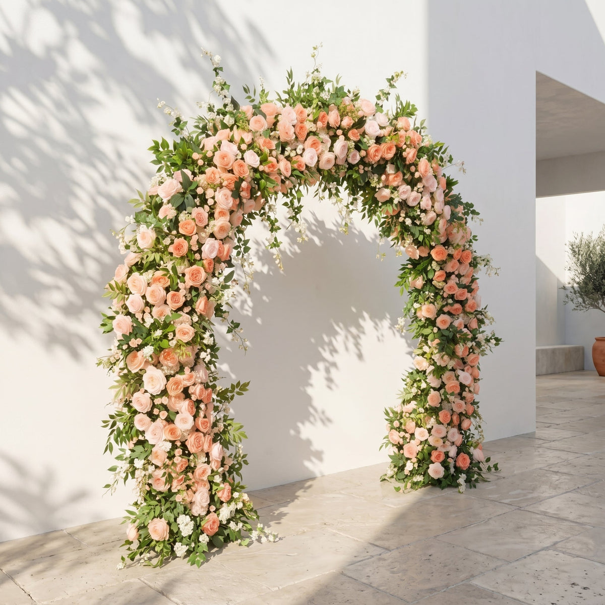 Daellyn: Luxury Peach & Coral Rose Arch Garden Style Flower arch with mixed color for Weddings&Events Decoration Incuding Frame