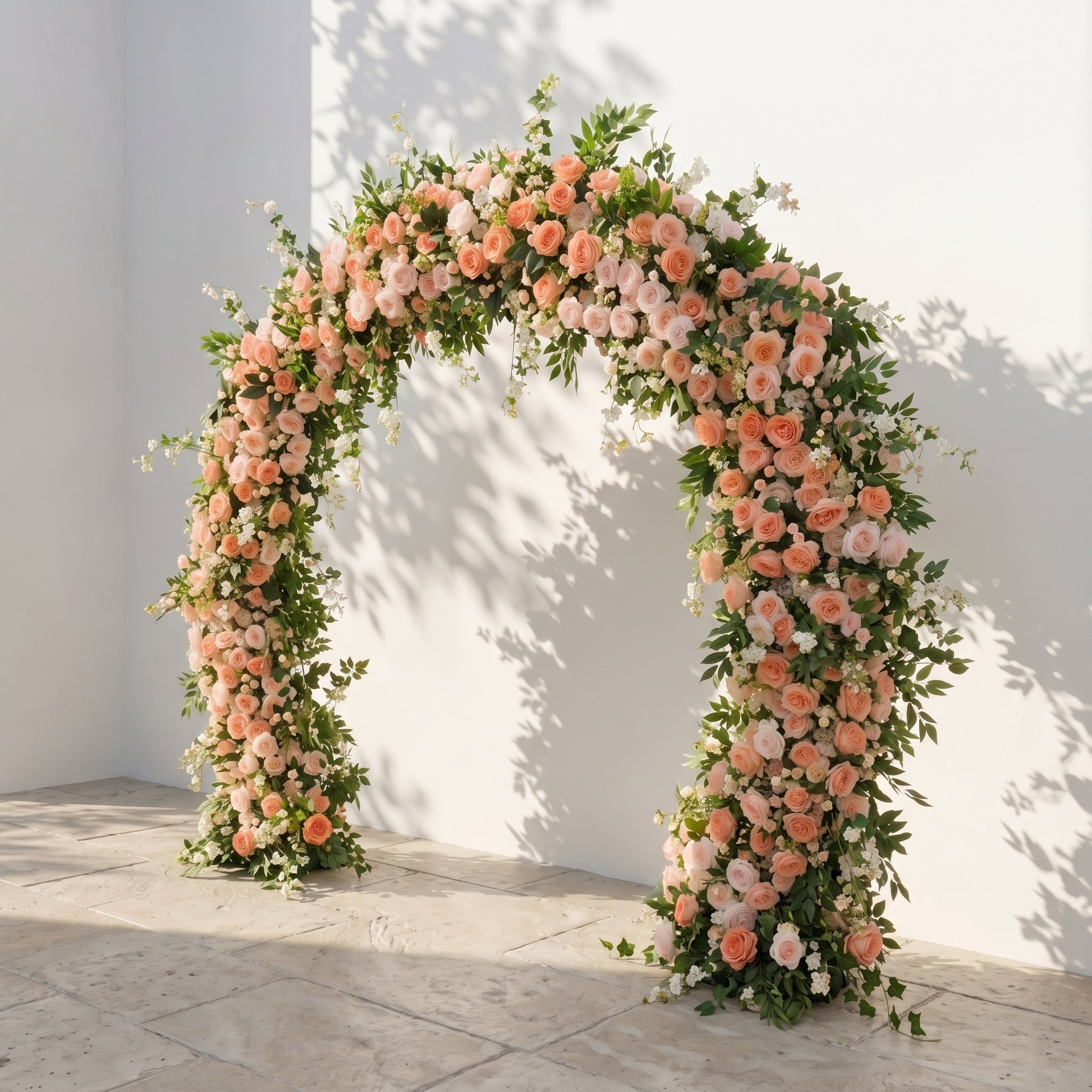 Daellyn: Luxury Peach & Coral Rose Arch Garden Style Flower arch with mixed color for Weddings&Events Decoration Incuding Frame