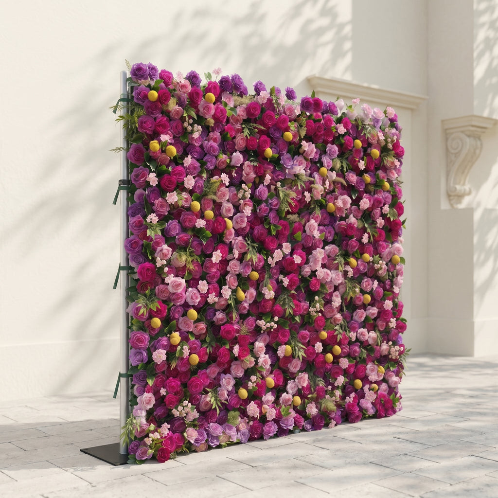Daelsora: Luxury 5D Berry Purple & Fuchsia Pink Silk Floral Wall Backdrop for Modern Weddings & Galas Free Shipping