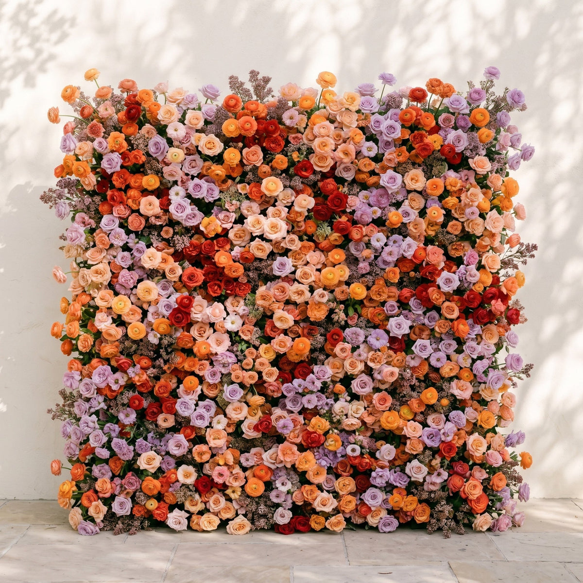Daelyne: Luxury 5D Sunset Orange & Lavender Silk Floral Wall Roll-Up Fabric Backdrop for Warm Summer Weddings Free Shipping