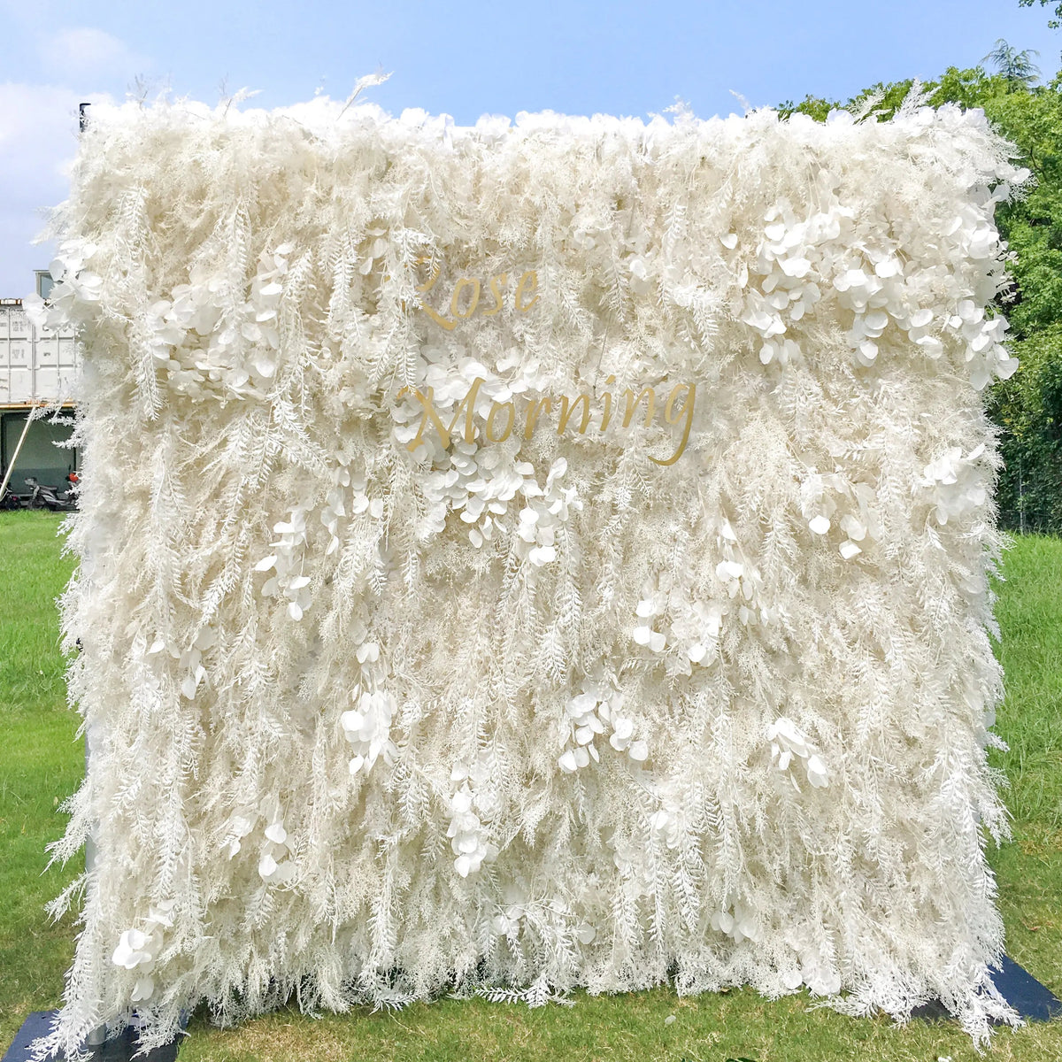 Dream：5D White Fabric Artificial rolling up curtain flower wall Free Shipping