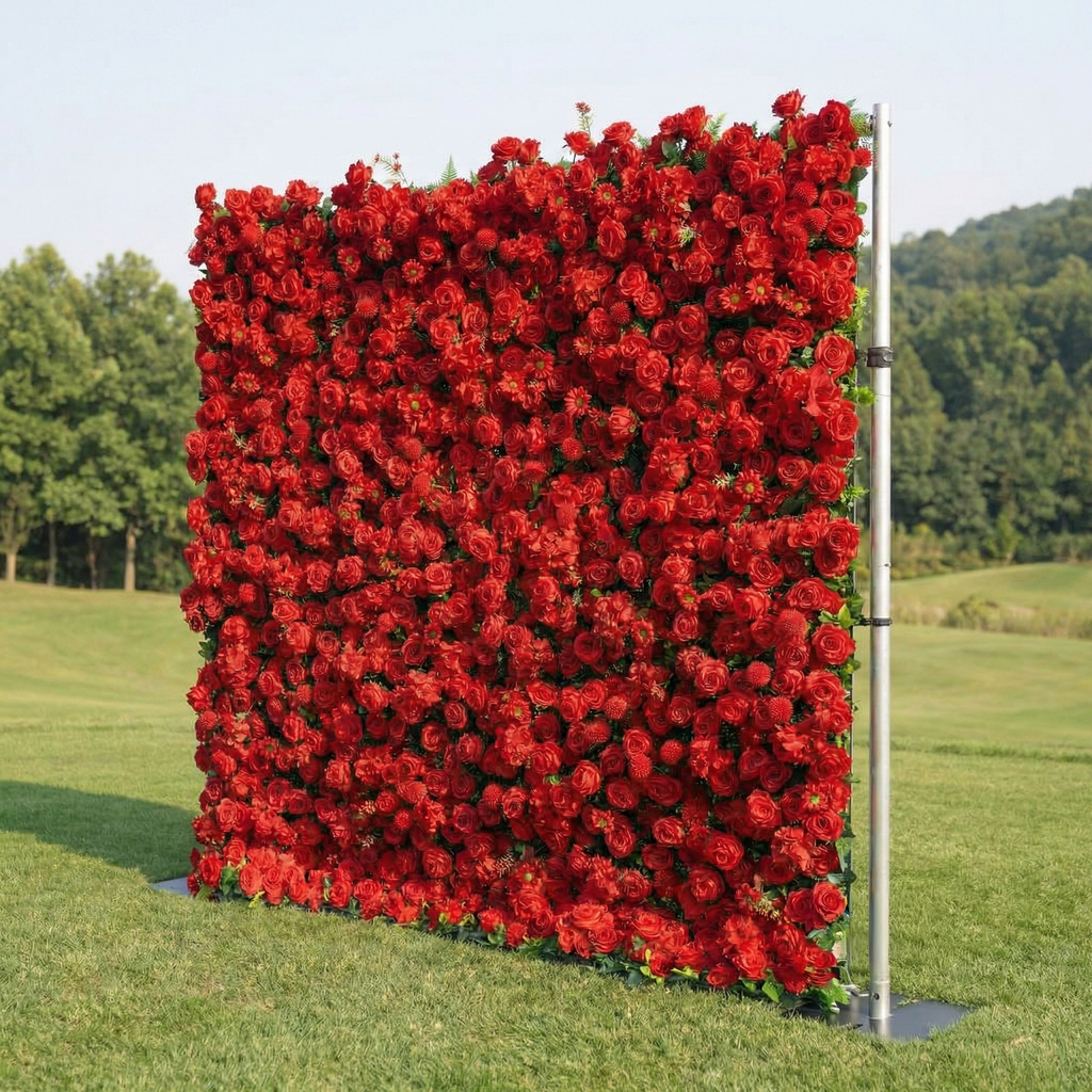 Ellis: Luxury 5D Crimson Silk Rose Flower Wall Roll-Up Fabric Backdrop for Romantic Proposals & Luxury Wedding Event Free Shipping