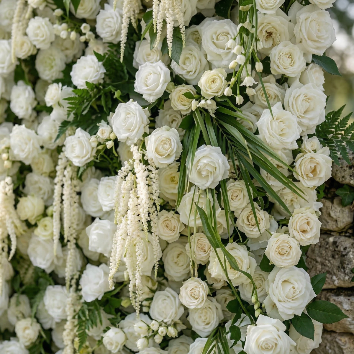 Elunara: 5D White Rose Flower Wall with Drooping Foliage Roll-Up Fabric Backdrop for Luxury Events Decor Free Shipping