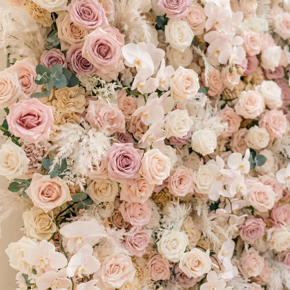 Elvenessa:5D Neutral Warm Blush Pink & Ivory White Silk Rose Flower Wall Roll-Up Fabric Backdrop for Romantic Weddings & Proposals Free Shipping