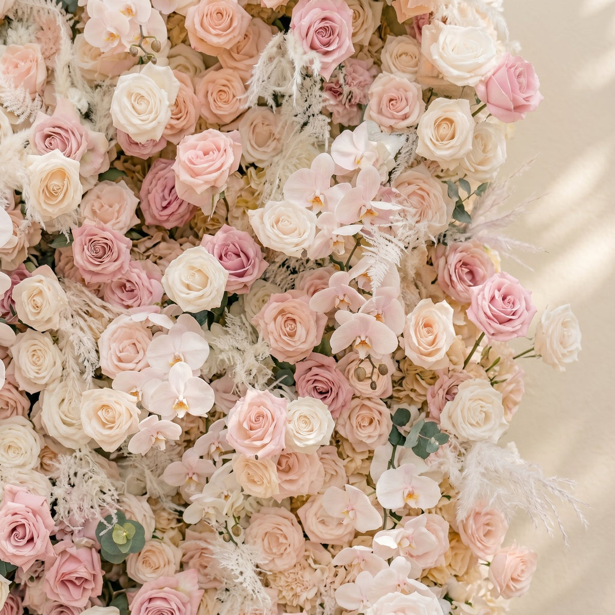 Elvenessa:5D Neutral Warm Blush Pink & Ivory White Silk Rose Flower Wall Roll-Up Fabric Backdrop for Romantic Weddings & Proposals Free Shipping