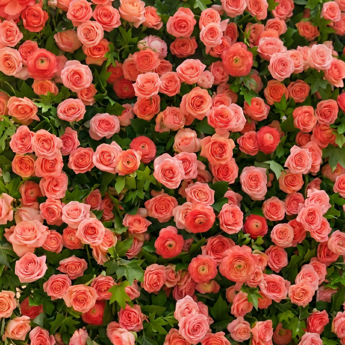 Elvenlena:Premium 5D Bright Coral Floral Wall with Greenery Roll-Up Backdrop for Cheerful Outdoor Garden Events Free Shipping