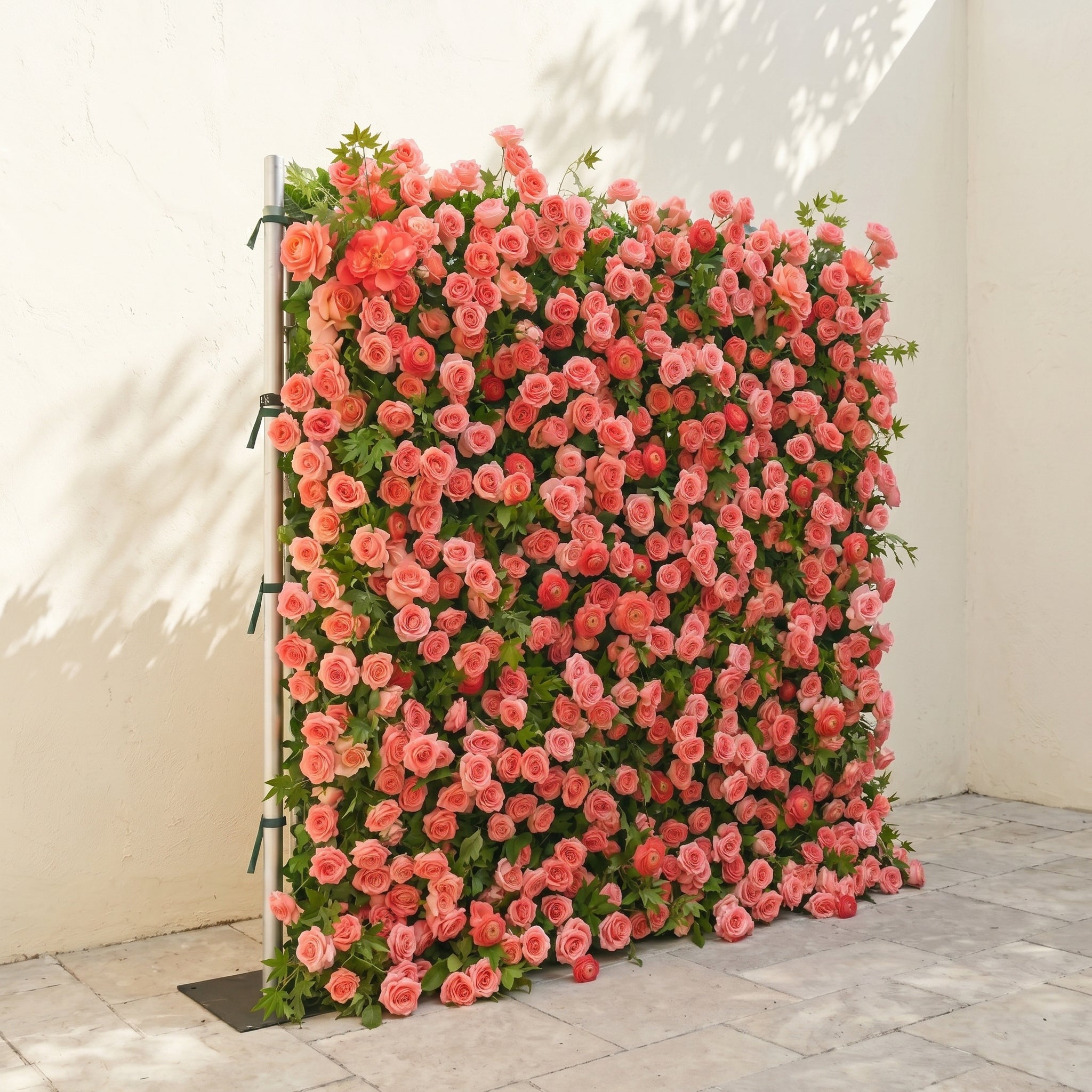 Elvenlena:Premium 5D Bright Coral Floral Wall with Greenery Roll-Up Backdrop for Cheerful Outdoor Garden Events Free Shipping