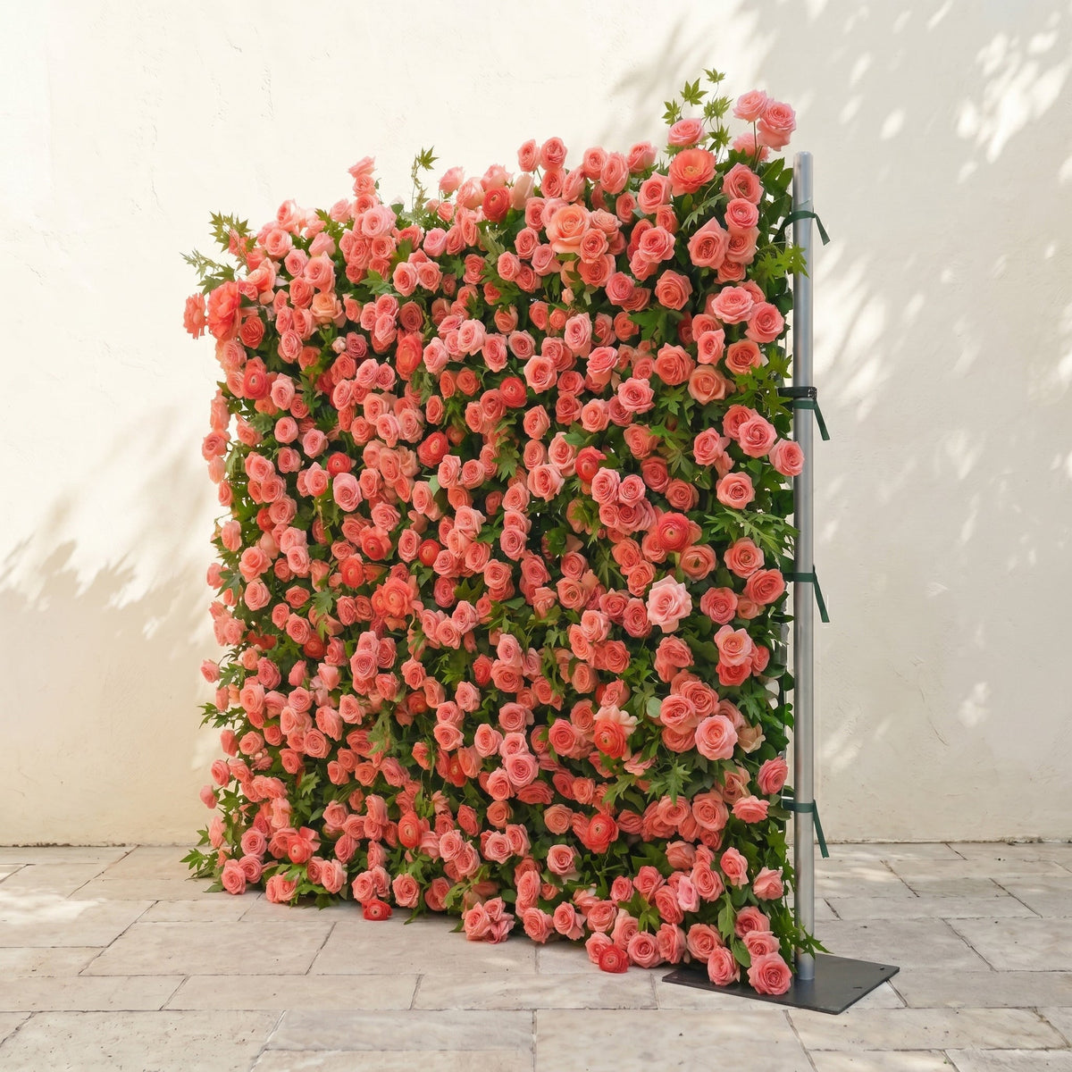Elvenlena:Premium 5D Bright Coral Floral Wall with Greenery Roll-Up Backdrop for Cheerful Outdoor Garden Events Free Shipping