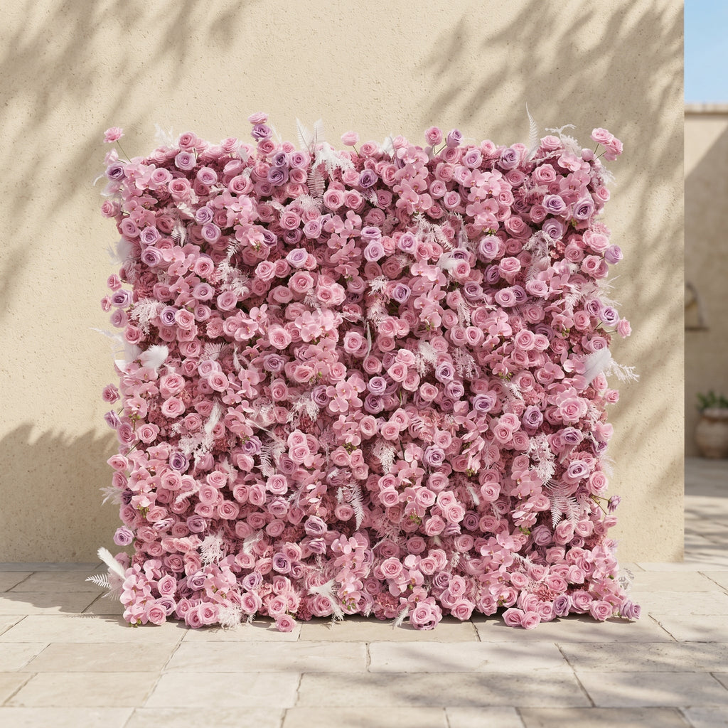 Emberiva: Luxury 5D Pink Silk Floral Wall Roll-Up Backdrop for Elegant Minimalist Weddings Free Shipping