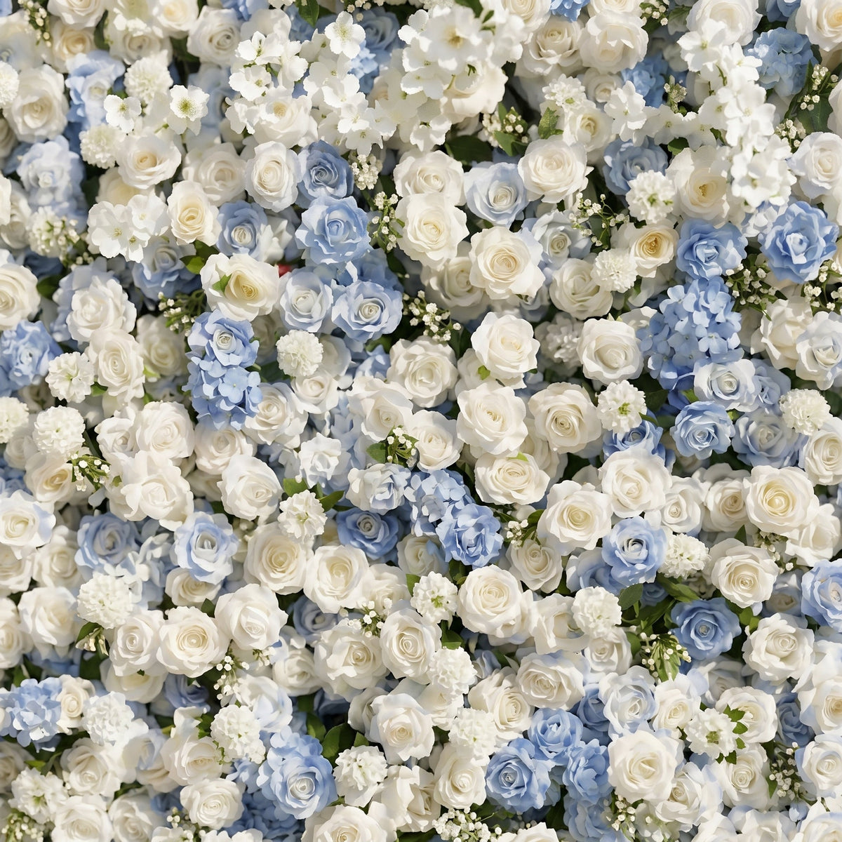 Embermira: Luxury 4D Ice White & Sky Blue Silk Floral Wall Backdrop for Destination Weddings Free Shipping