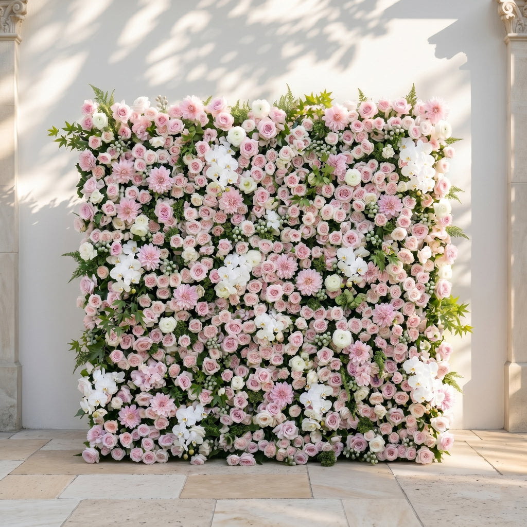 Embervale:Luxury 5D Roll-up Pink&White Flower Wall for Wedding and Events Decor embervale front