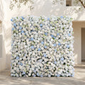 Fiorelle:5D Dusty Baby Blue & Ivory White Silk Rose Flower Wall Roll-Up Fabric Backdrop for Romantic Weddings & Proposals Free Shipping