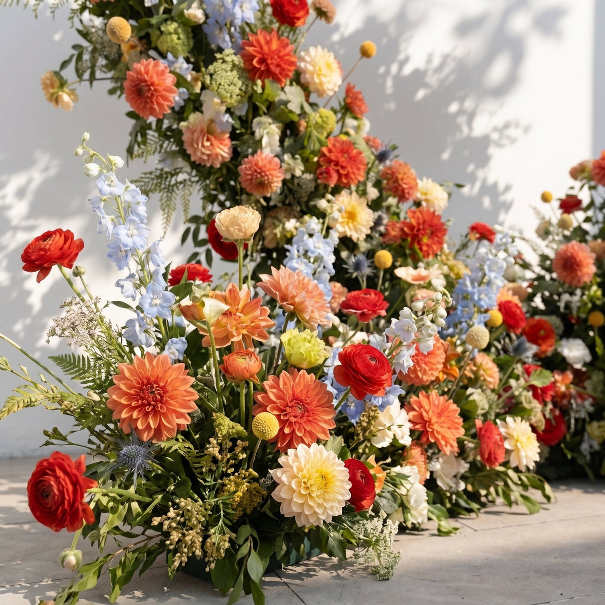Freara: Heart-Shaped Multi-Color Dahlia & Rose Silk Flower Arch Floral Arrangement for Vibrant Weddings
